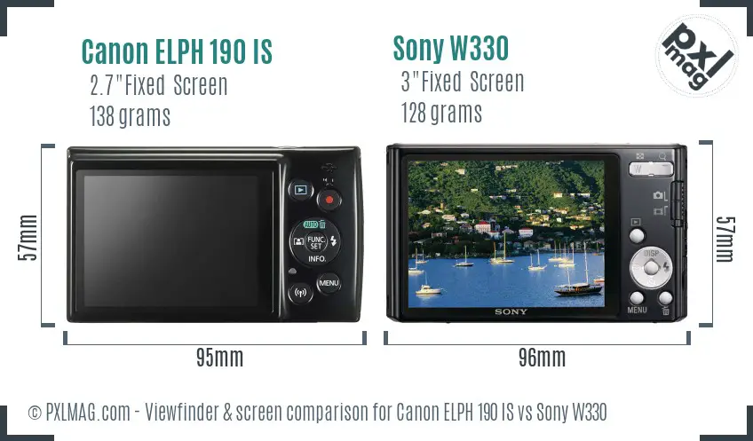 Canon ELPH 190 IS vs Sony W330 Screen and Viewfinder comparison