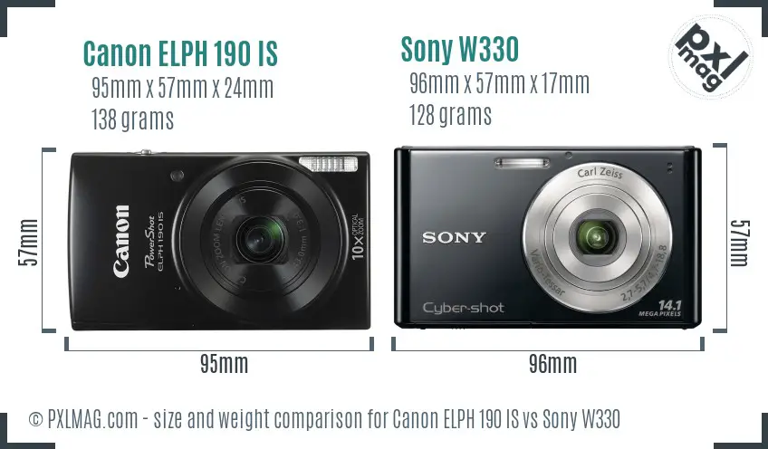 Canon ELPH 190 IS vs Sony W330 size comparison