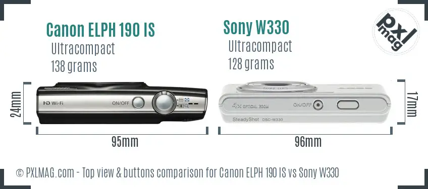 Canon ELPH 190 IS vs Sony W330 top view buttons comparison