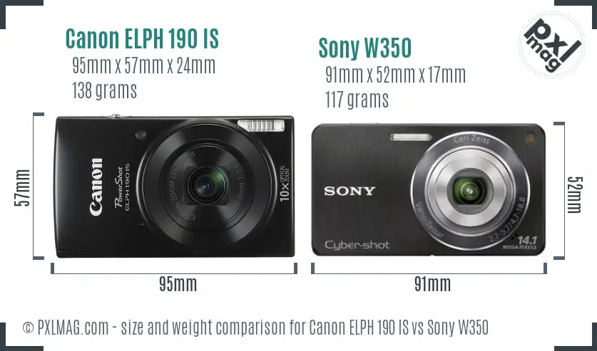 Canon ELPH 190 IS vs Sony W350 size comparison
