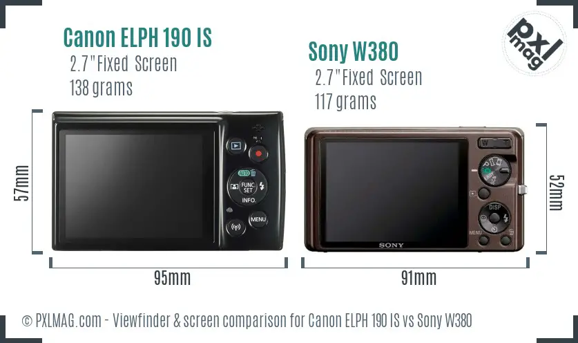 Canon ELPH 190 IS vs Sony W380 Screen and Viewfinder comparison