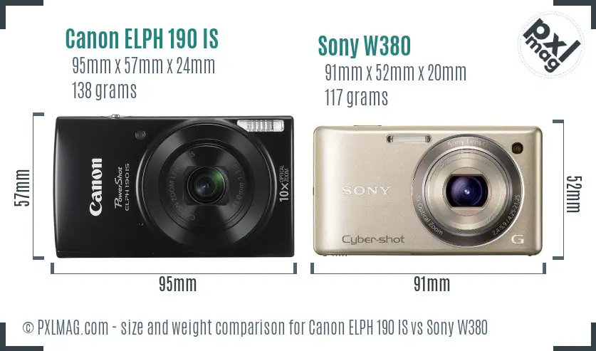 Canon ELPH 190 IS vs Sony W380 size comparison