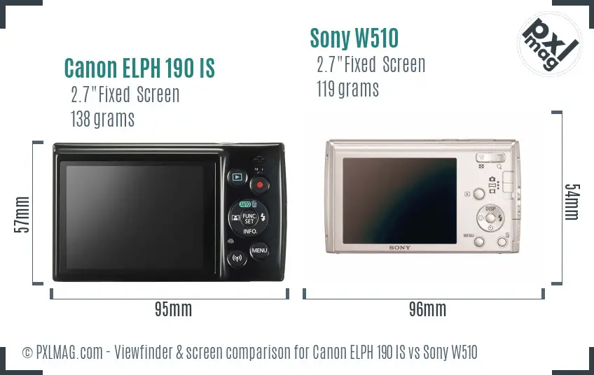 Canon ELPH 190 IS vs Sony W510 Screen and Viewfinder comparison