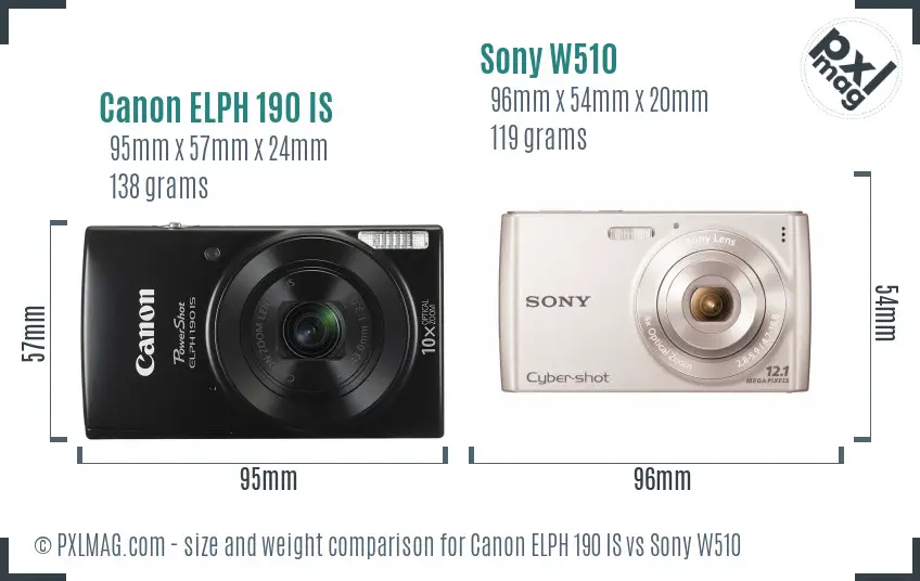 Canon ELPH 190 IS vs Sony W510 size comparison