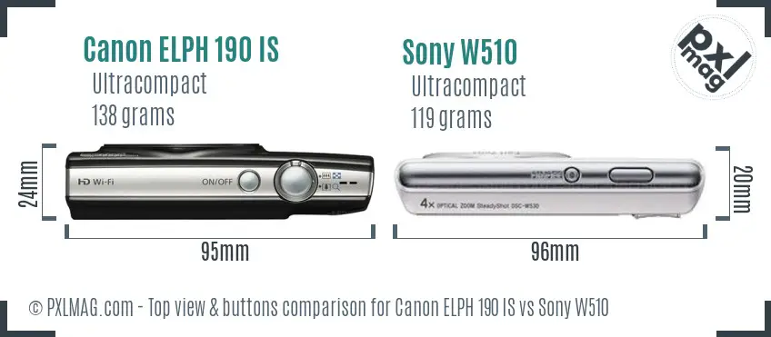 Canon ELPH 190 IS vs Sony W510 top view buttons comparison