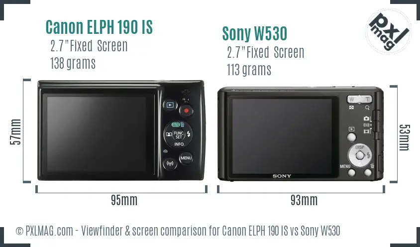 Canon ELPH 190 IS vs Sony W530 Screen and Viewfinder comparison