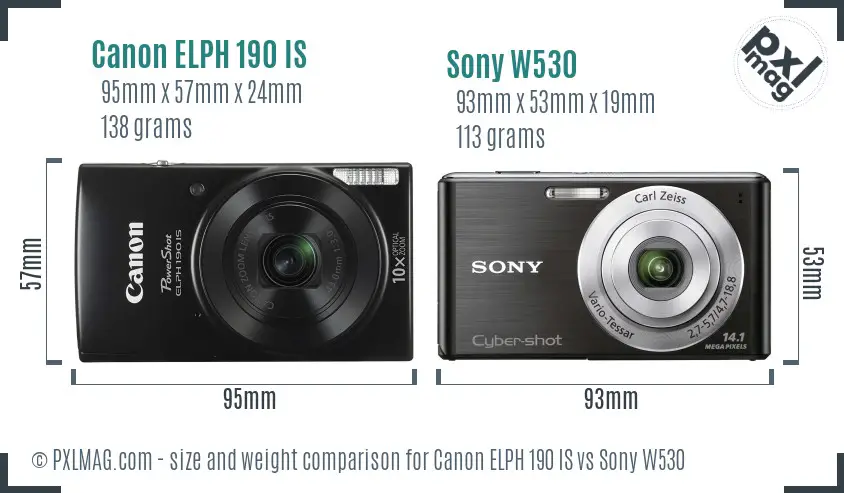 Canon ELPH 190 IS vs Sony W530 size comparison