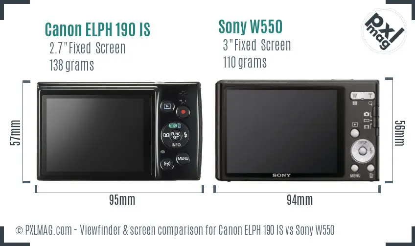 Canon ELPH 190 IS vs Sony W550 Screen and Viewfinder comparison