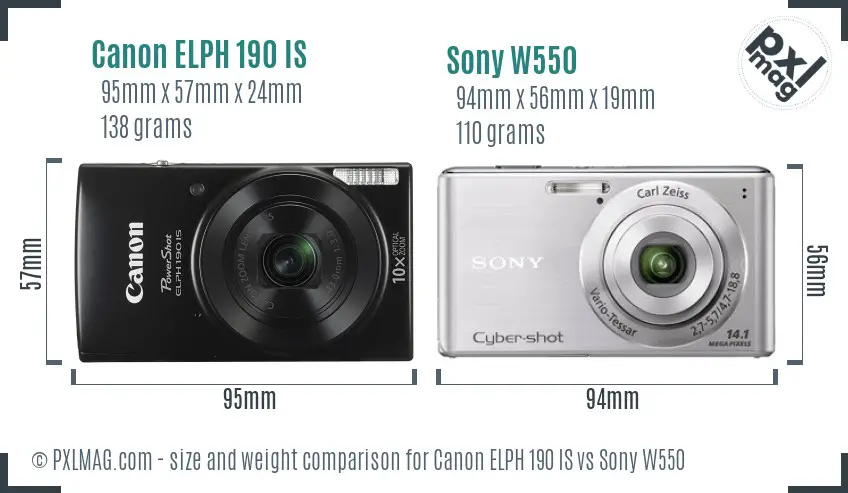 Canon ELPH 190 IS vs Sony W550 size comparison