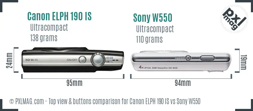Canon ELPH 190 IS vs Sony W550 top view buttons comparison