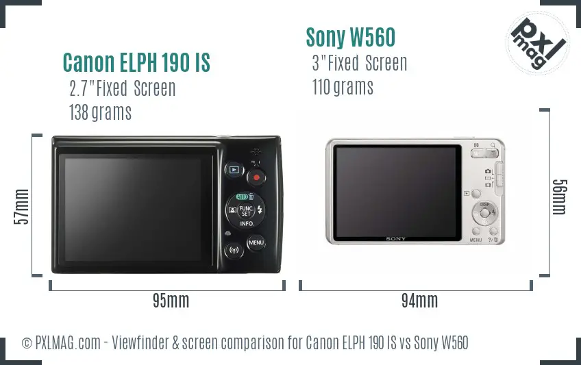 Canon ELPH 190 IS vs Sony W560 Screen and Viewfinder comparison