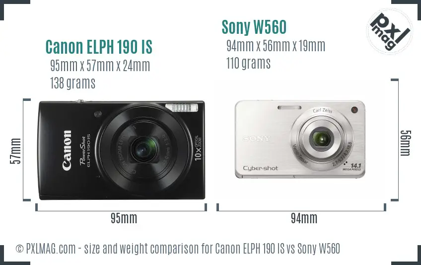 Canon ELPH 190 IS vs Sony W560 size comparison