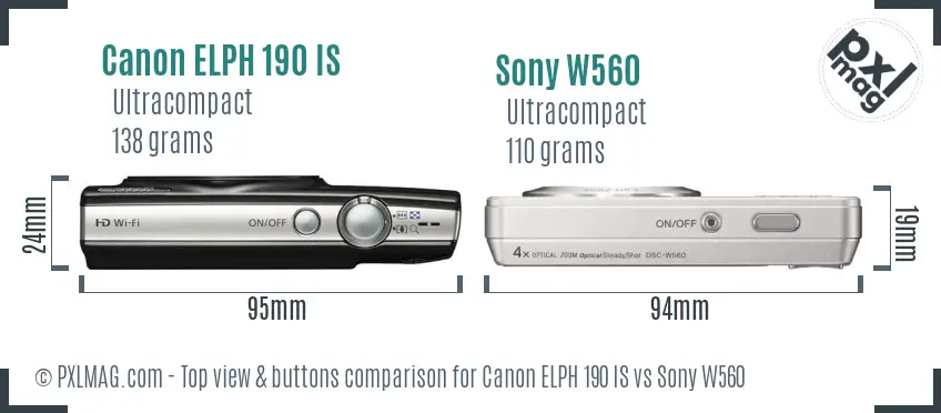 Canon ELPH 190 IS vs Sony W560 top view buttons comparison