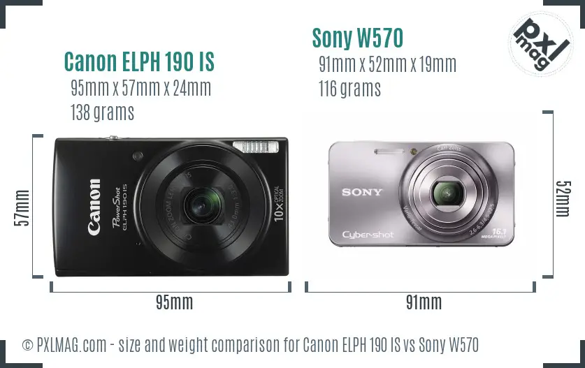 Canon ELPH 190 IS vs Sony W570 size comparison