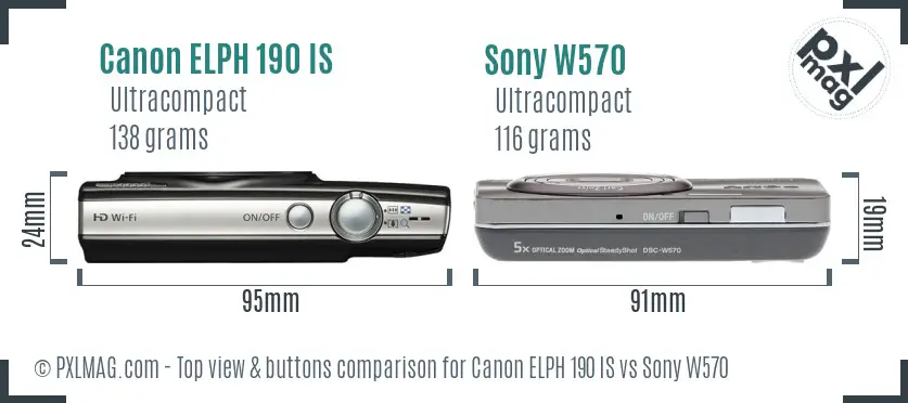 Canon ELPH 190 IS vs Sony W570 top view buttons comparison