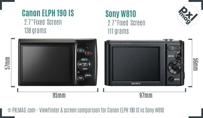 Canon ELPH 190 IS vs Sony W810 Screen and Viewfinder comparison