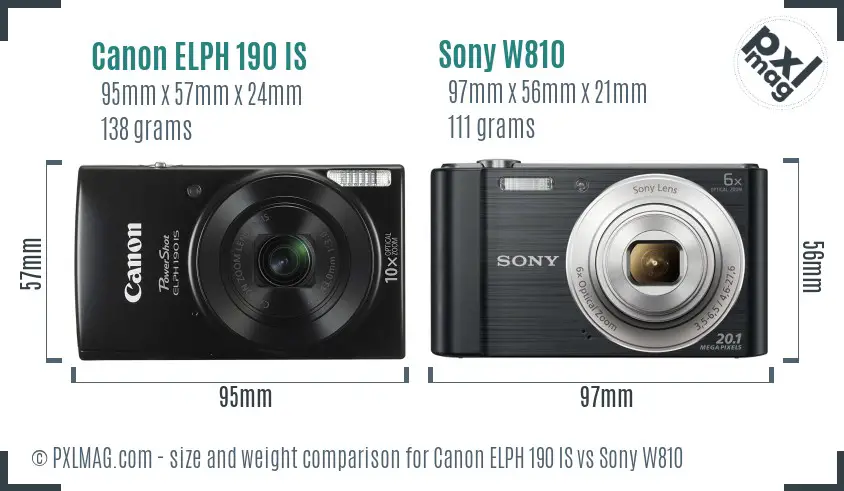 Canon ELPH 190 IS vs Sony W810 size comparison