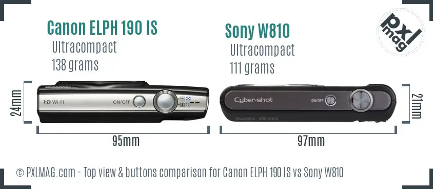 Canon ELPH 190 IS vs Sony W810 top view buttons comparison