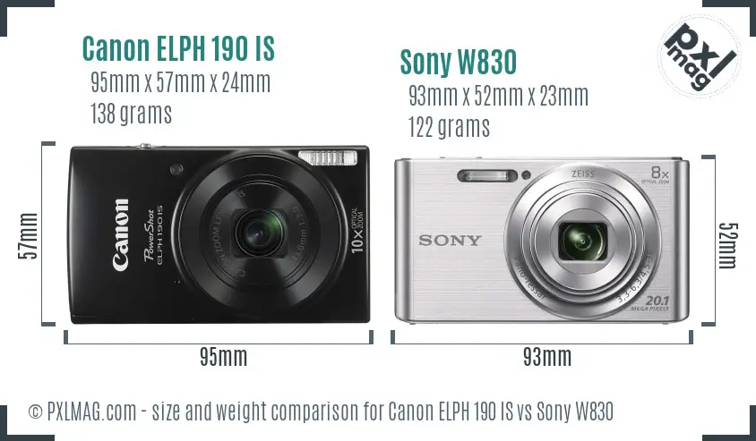 Canon ELPH 190 IS vs Sony W830 size comparison