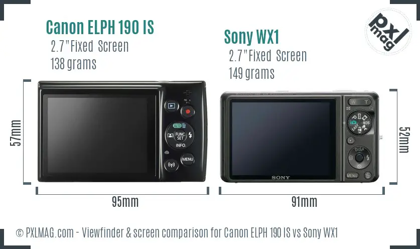 Canon ELPH 190 IS vs Sony WX1 Screen and Viewfinder comparison