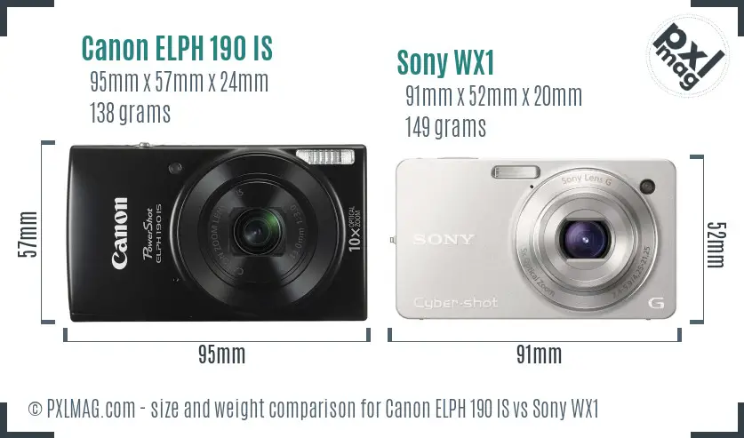 Canon ELPH 190 IS vs Sony WX1 size comparison
