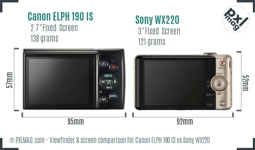 Canon ELPH 190 IS vs Sony WX220 Screen and Viewfinder comparison