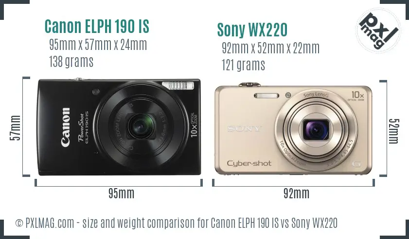 Canon ELPH 190 IS vs Sony WX220 size comparison