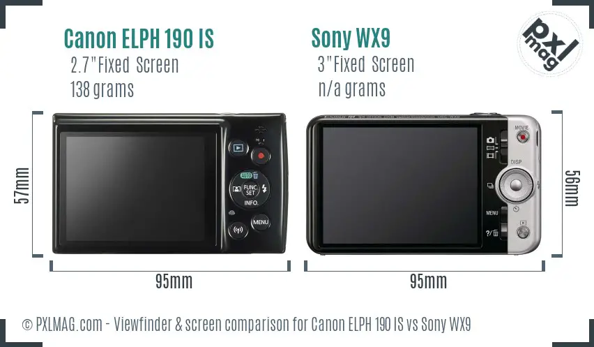 Canon ELPH 190 IS vs Sony WX9 Screen and Viewfinder comparison