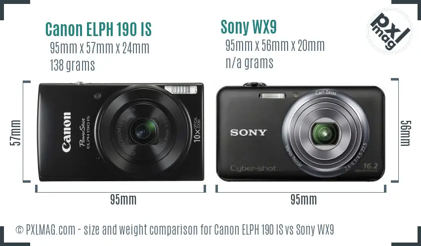 Canon ELPH 190 IS vs Sony WX9 size comparison