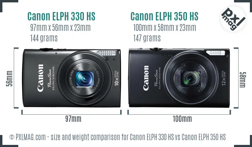 Canon ELPH 330 HS vs Canon ELPH 350 HS size comparison