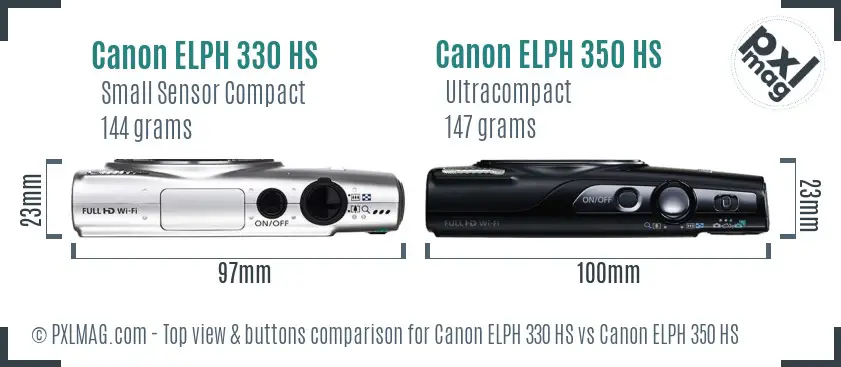 Canon ELPH 330 HS vs Canon ELPH 350 HS top view buttons comparison