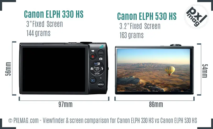 Canon ELPH 330 HS vs Canon ELPH 530 HS Screen and Viewfinder comparison