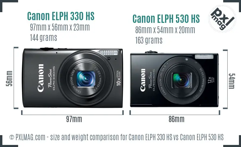Canon ELPH 330 HS vs Canon ELPH 530 HS size comparison