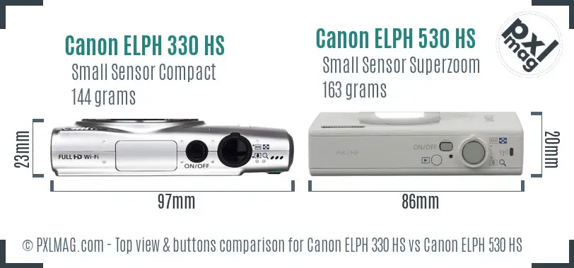 Canon ELPH 330 HS vs Canon ELPH 530 HS top view buttons comparison