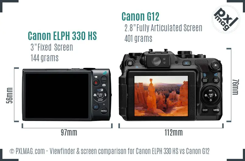 Canon ELPH 330 HS vs Canon G12 Screen and Viewfinder comparison