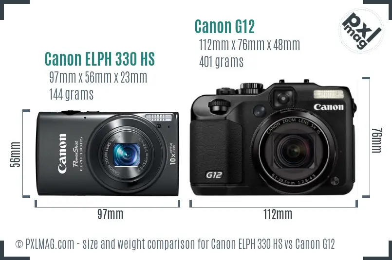 Canon ELPH 330 HS vs Canon G12 size comparison