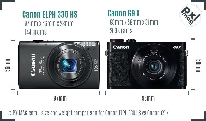 Canon ELPH 330 HS vs Canon G9 X size comparison