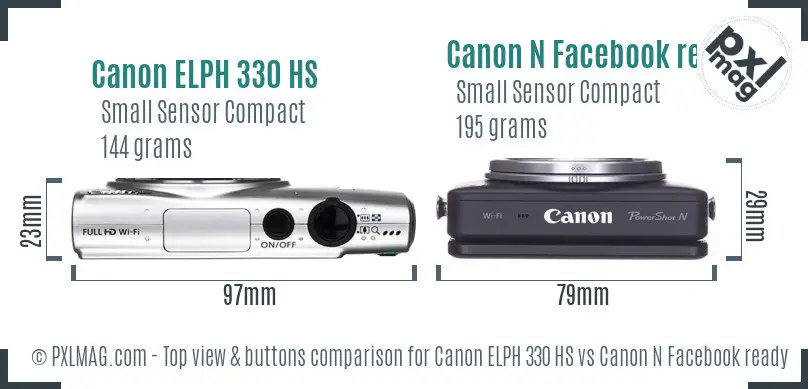 Canon ELPH 330 HS vs Canon N Facebook ready top view buttons comparison Canon ELPH 330 HS vs Canon N Facebook ready top view buttons comparison