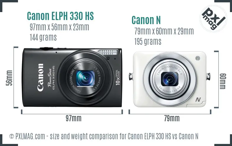Canon ELPH 330 HS vs Canon N size comparison
