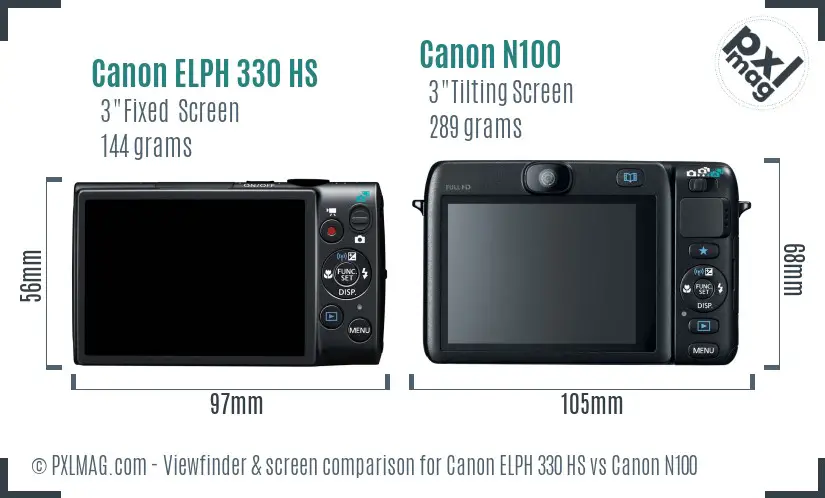Canon ELPH 330 HS vs Canon N100 Screen and Viewfinder comparison