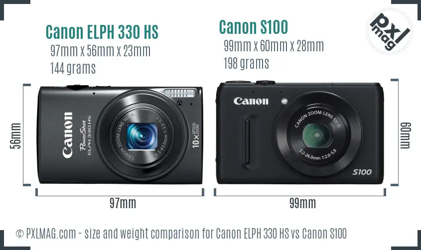 Canon ELPH 330 HS vs Canon S100 size comparison
