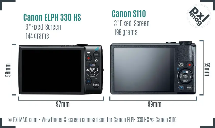 Canon ELPH 330 HS vs Canon S110 Screen and Viewfinder comparison