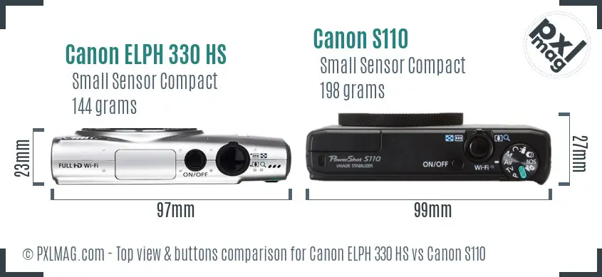 Canon ELPH 330 HS vs Canon S110 top view buttons comparison