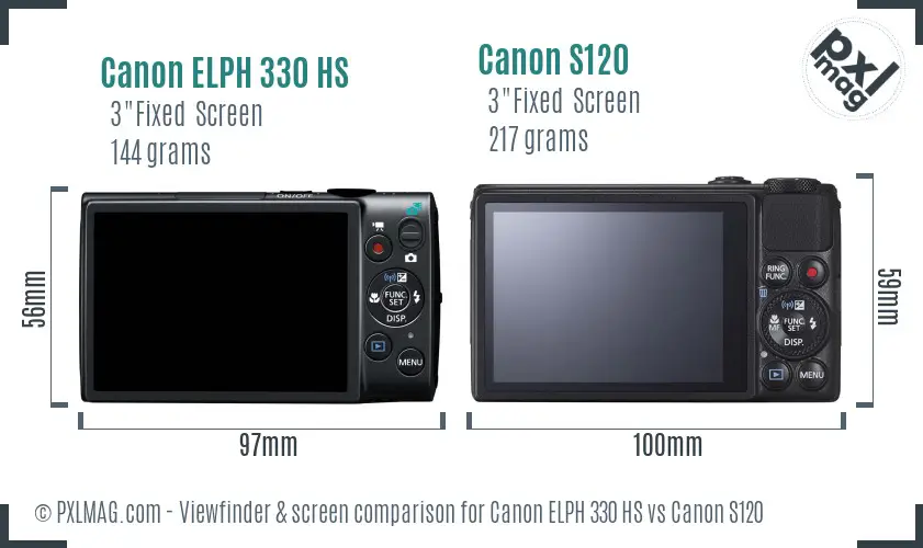 Canon ELPH 330 HS vs Canon S120 Screen and Viewfinder comparison