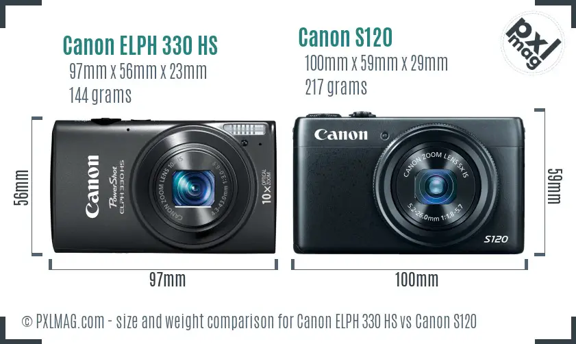 Canon ELPH 330 HS vs Canon S120 size comparison