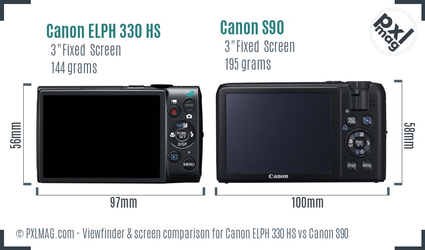 Canon ELPH 330 HS vs Canon S90 Screen and Viewfinder comparison
