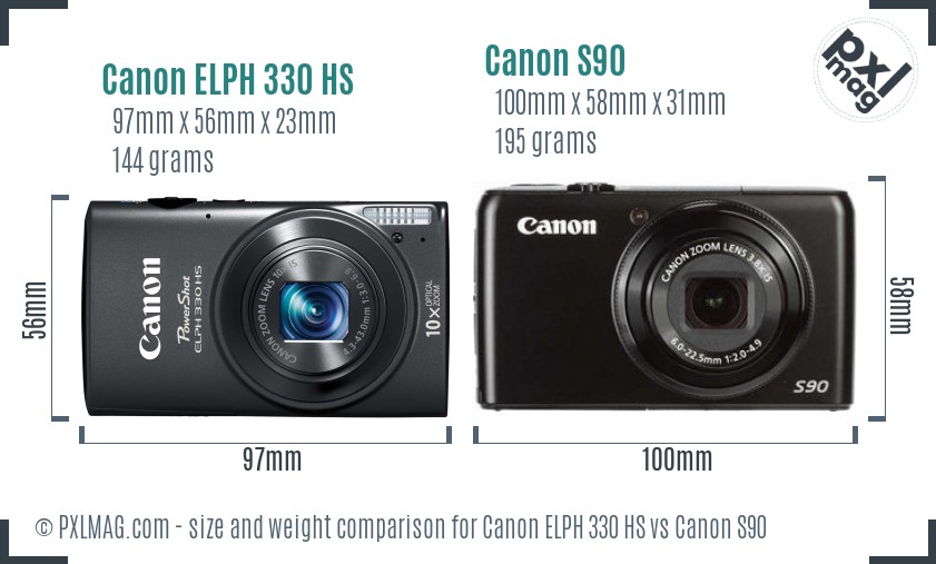 Canon ELPH 330 HS vs Canon S90 size comparison