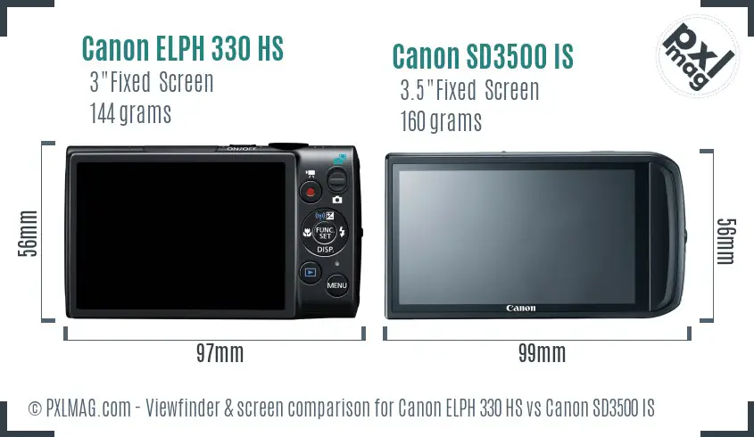 Canon ELPH 330 HS vs Canon SD3500 IS Screen and Viewfinder comparison