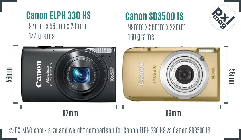 Canon ELPH 330 HS vs Canon SD3500 IS size comparison