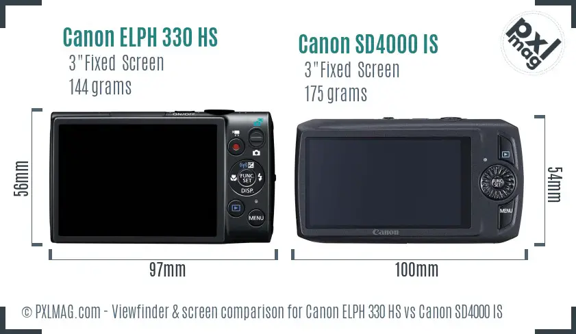 Canon ELPH 330 HS vs Canon SD4000 IS Screen and Viewfinder comparison Canon ELPH 330 HS vs Canon SD4000 IS Screen and Viewfinder comparison